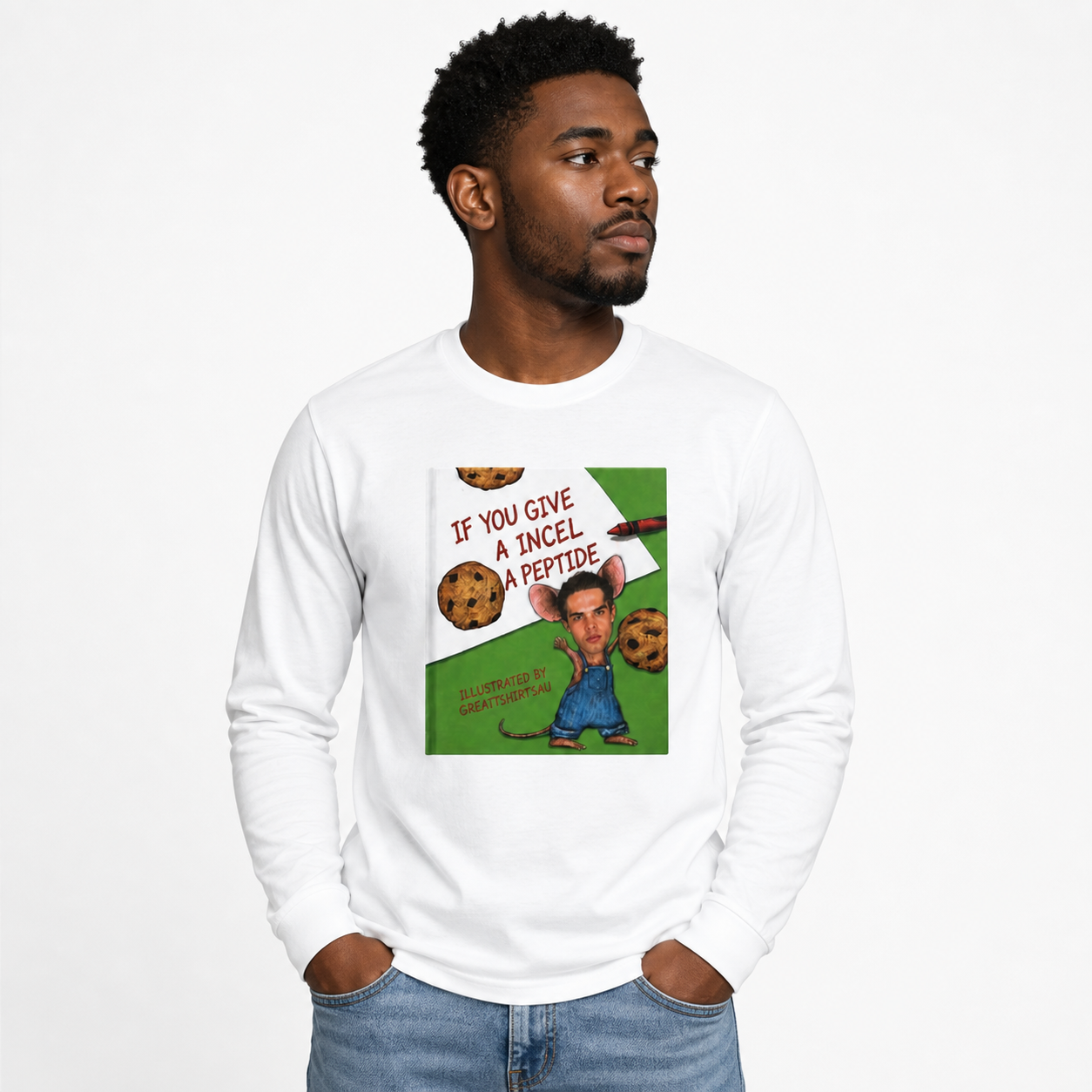 If You Give An Incel A Peptide - Storybook Long Sleeve Cotton T-Shirt